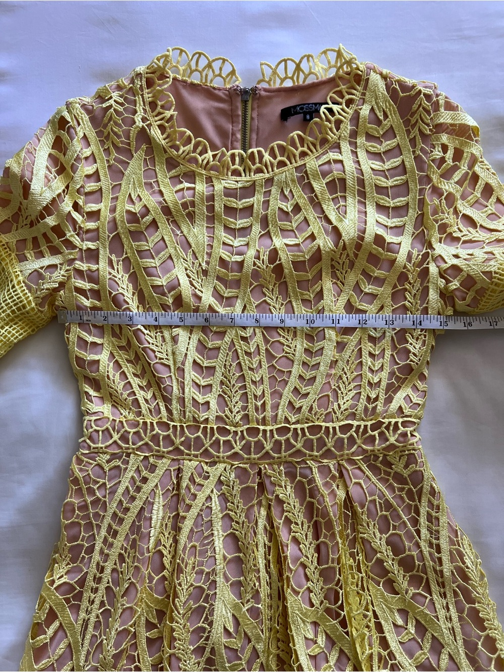 MOSSMAN REVIVAL LACE CROCHET SHORT SLEEVE MIDI DRESS YELLOW SIZE US 4 AUS 8 - Picture 8 of 16